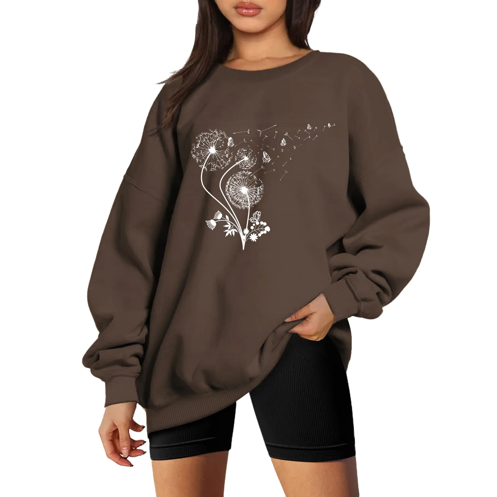 

Autumn Winter Casual Hoodless Sweatshirt Comfortable Sweatshirts Dandelion Print Sweater Harajuku Women Sweatshirts New Sudadera