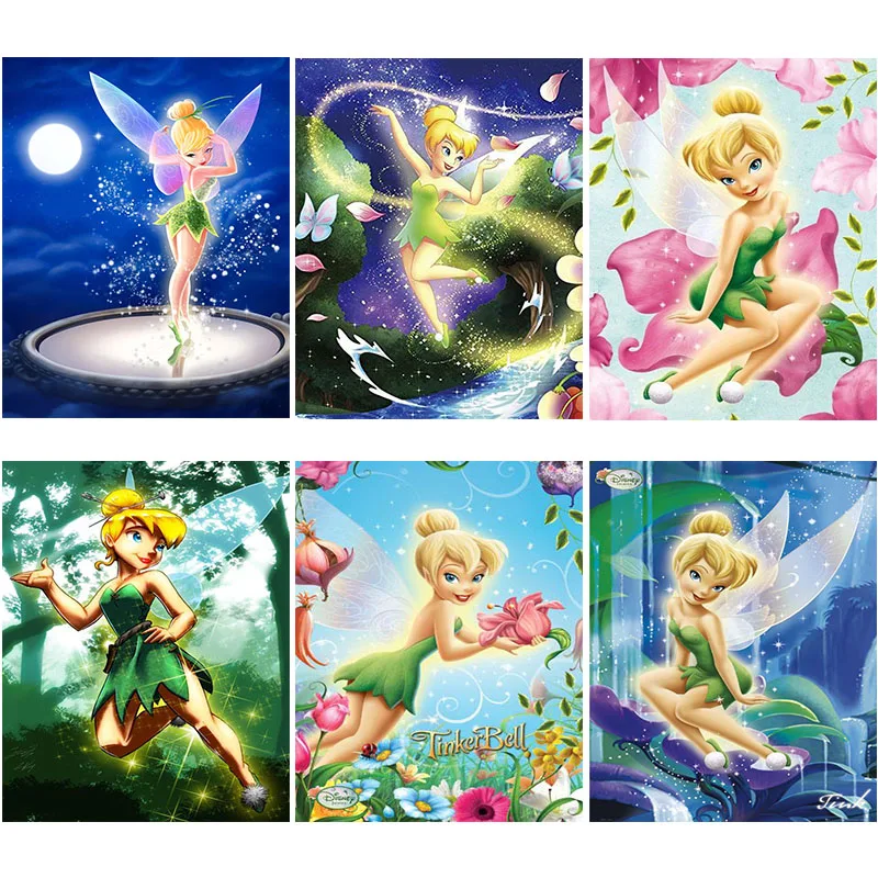 

Disney 5D Diamond Painting Cartoon Tinker Bell Fairies Full Round Diamond Mosaic DIY Diamond Embroidery Home Decoration Gift