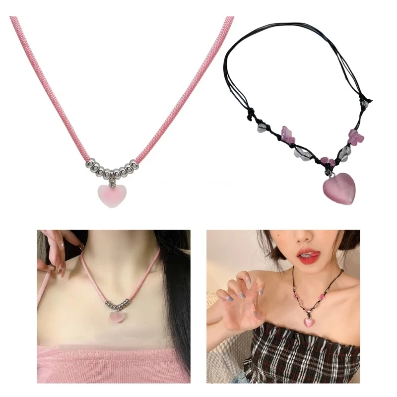 Модное ожерелье с подвеской в форме сердца, ожерелье в оплетке, ювелирное изделие