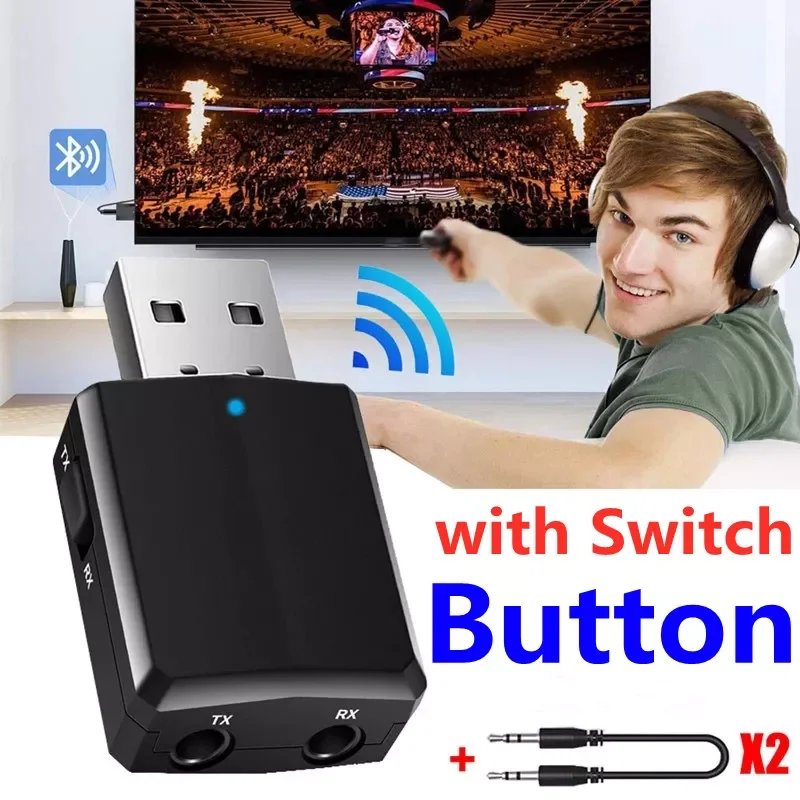 

Bluetooth 5.0 Transmitter Receiver 3 in 1 EDR Wireless Adapter Dongle 3.5mm AUX for TV PC Headphones Stereo Car HIFI Audio