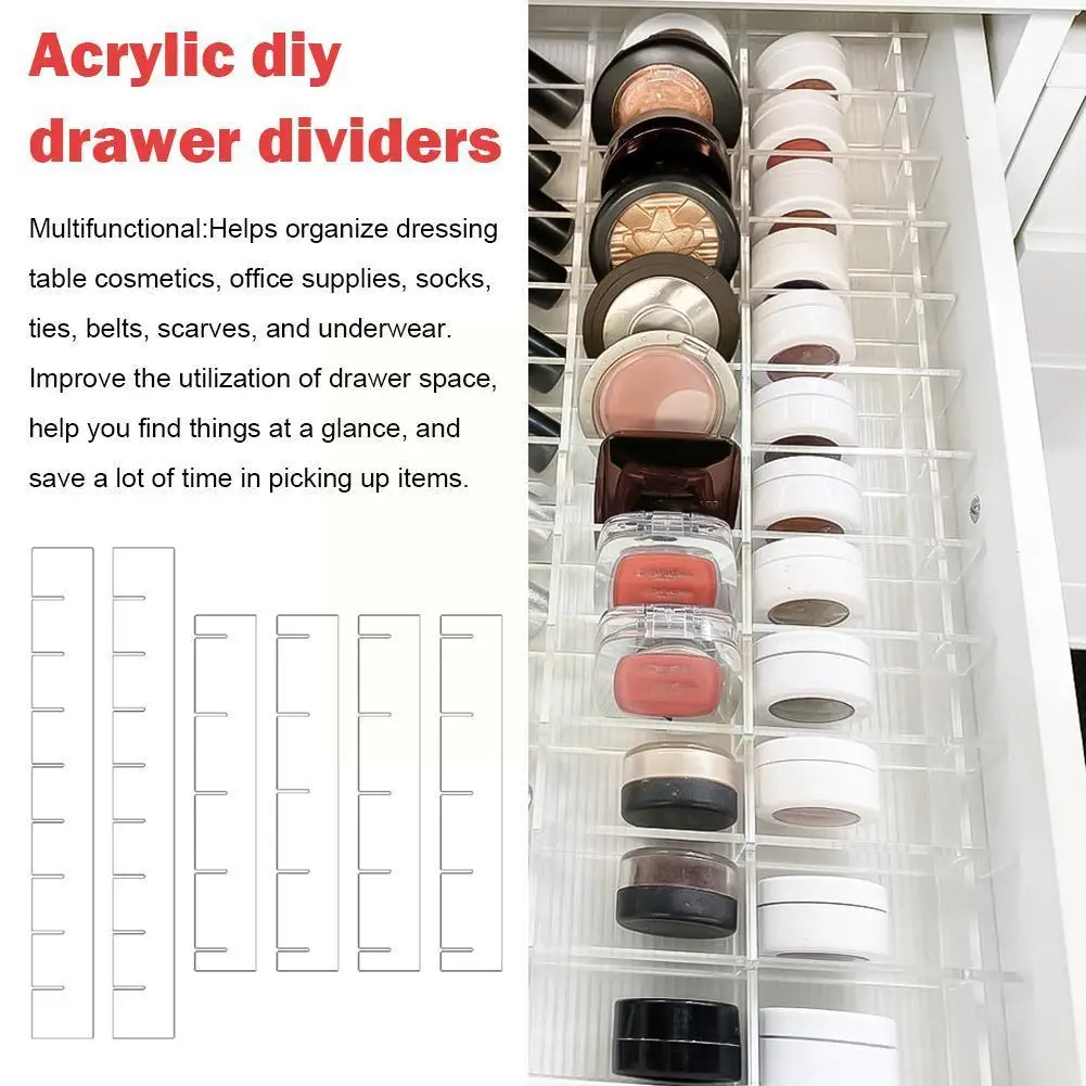 

Adjustable DIY Drawer Dividers For ALEX 5 And 9 Drawer Unit Clear Acrylic Drawer Inserts Makeup Organizer Storage Dividers X6R5