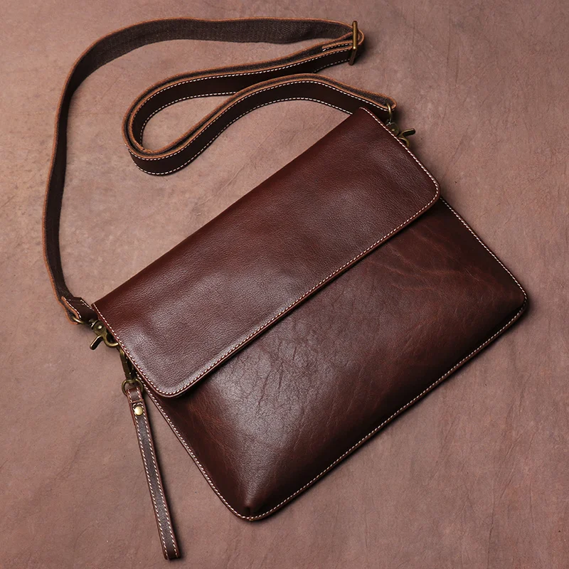 

Retro Crazy Horse Leather Shoulder Messenger Bag Men's Simple Casual Genuine Leather Clutch Bag Ipad Bag 30*3*22cm