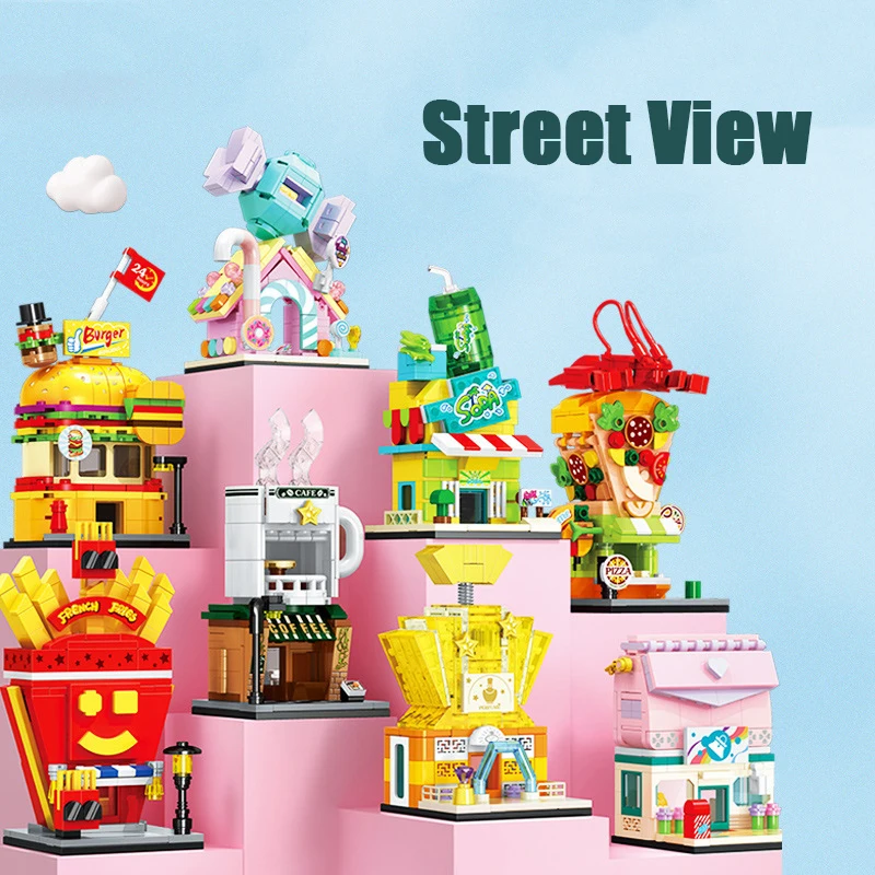 

Конструктор «мини-город Stree View Coffee Store», карамельный дом, конструктор, гамбургер, пицца, магазин духов, сцена, кирпичи, игрушки для детей, пода...