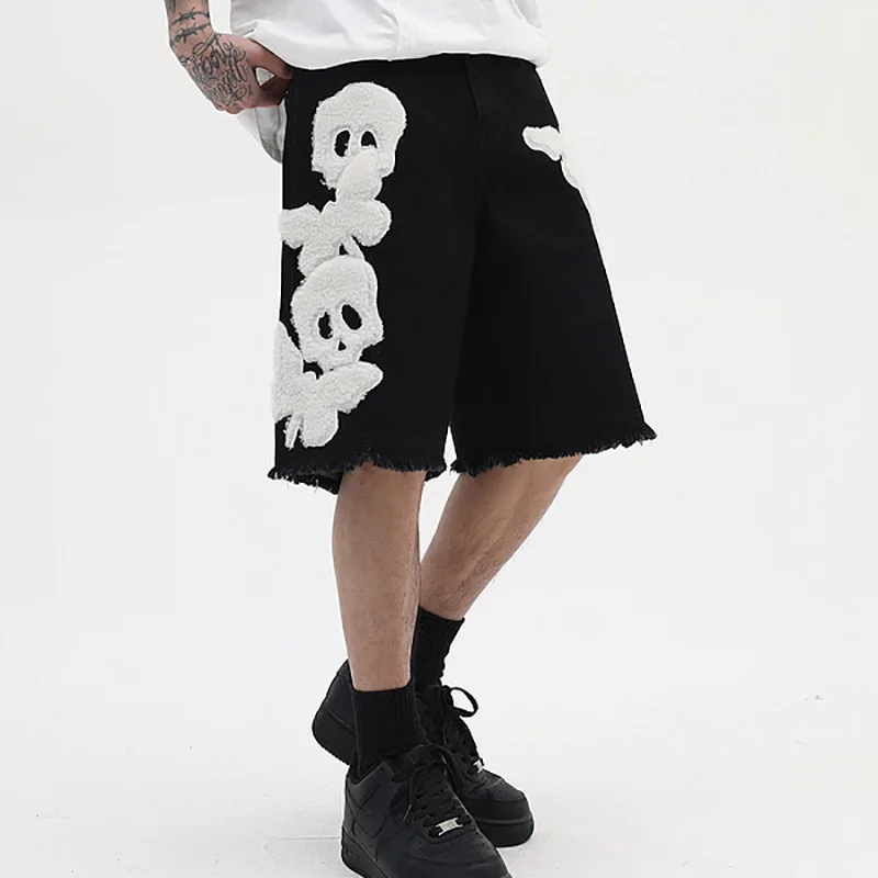 HOUZHOU Y2K Jeans Pants Men Punk Skeleton Skull Denim Trousers Male Distressed Embroidery Hip Hop American Streetwear Freaknik