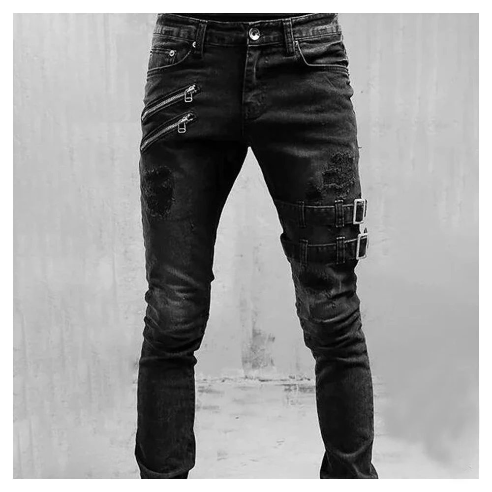 Fashion Men High Waist Jean Spring Summer Boyfriend Motorcycle Street Wear Skinny Casual Denim Pants Jeans Straight Trousers