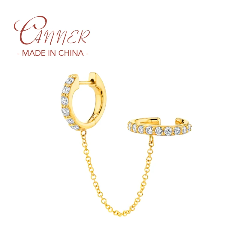 

CANNER 925 Sterling Silver Double Hole Chain Earring Pendientes plata 925 Cubic Zirconia Moon Star Lightning Hoop Earring 1pcs