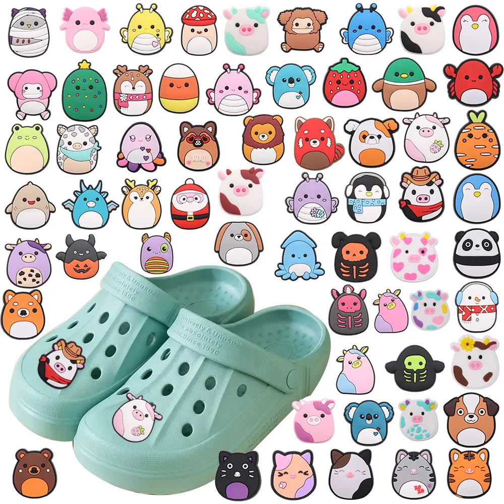 

New Arrival 1pcs Shoe Charms Kawaii Penguin Tiger Panda Squid Accessorie PVC Kids Shoe Buckle Fit Wristbands Birthday Present