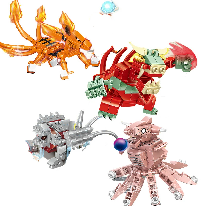 

343 Pcs 4 In 1 Ninja Dinosaur Figures Diy Pterosaur Building Blocks Knights Hero Combine Bricks Toys For Children Gift