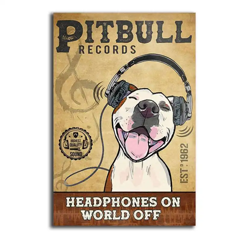 

Funny Pitbull Dog Canvas Wall Art Pitbull Dog Record Music Company Poster Canvas Print Wall Art Painting Living Room Decoration