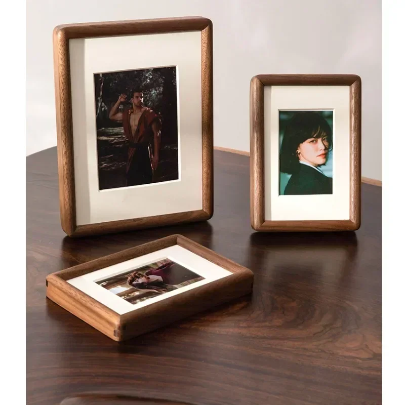 

Black Walnut Photo Frame Real Wooden Round Corner Swing Table 6/7/8 Inch Mortise Tenon Photo Frame Home Decoration Picture Fram