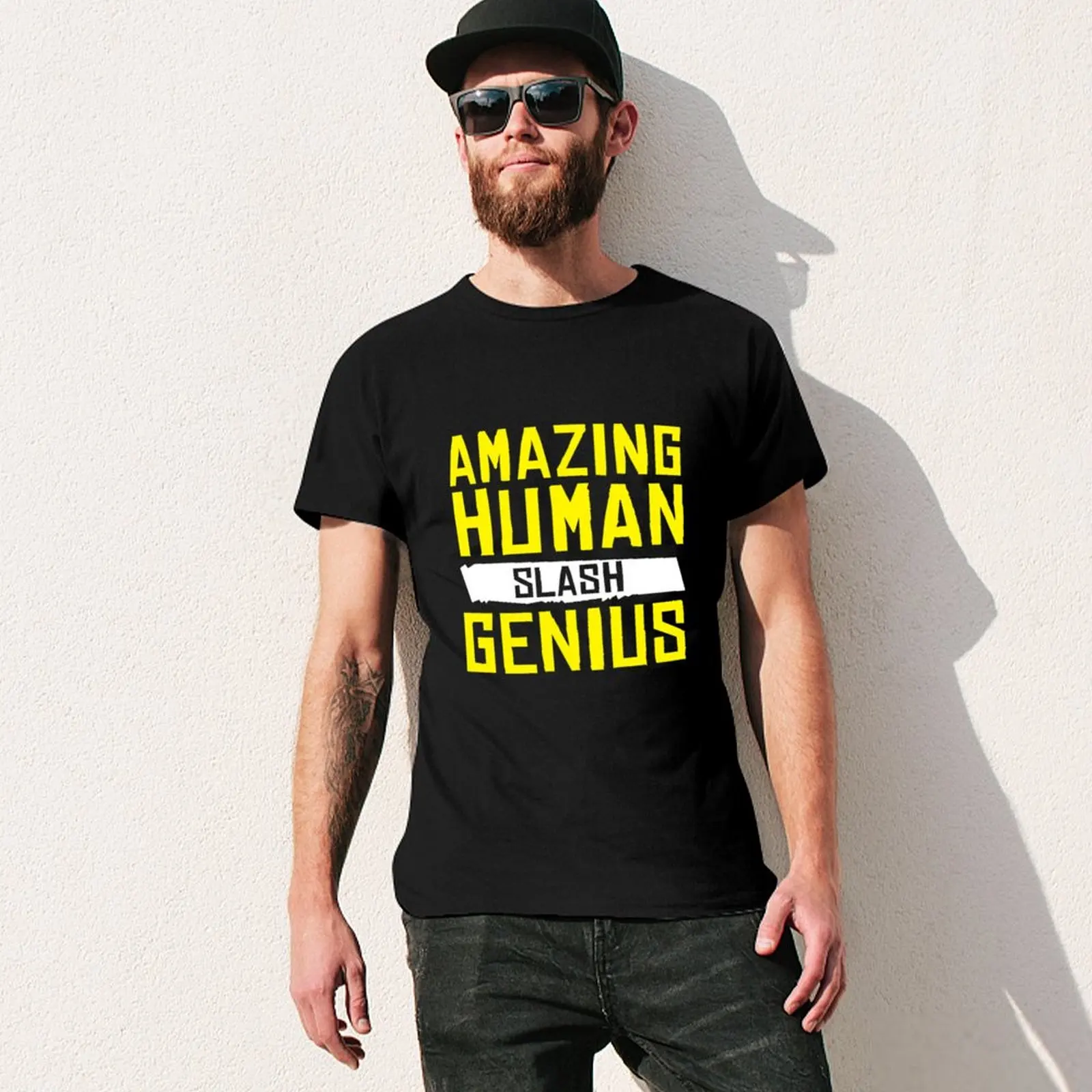 Фото Футболка Amazing Human Slash Genius, классическая хлопковая футболка с круглым вырезом. №3