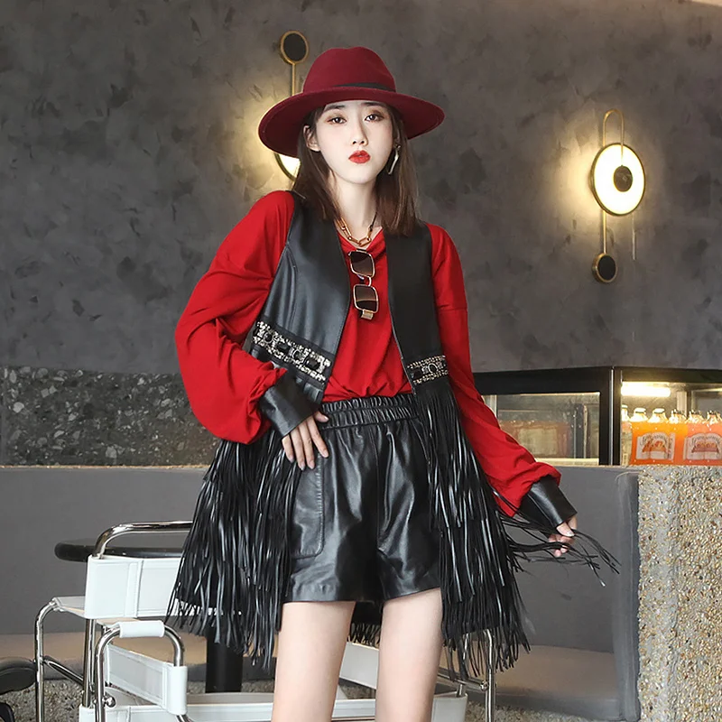 

Hot Sale 2023 Real Sheepskin Leather Sleeveless Vests for Women Leather Clothes for Women Elegant Coat Female Cuero Genuino Zjt2