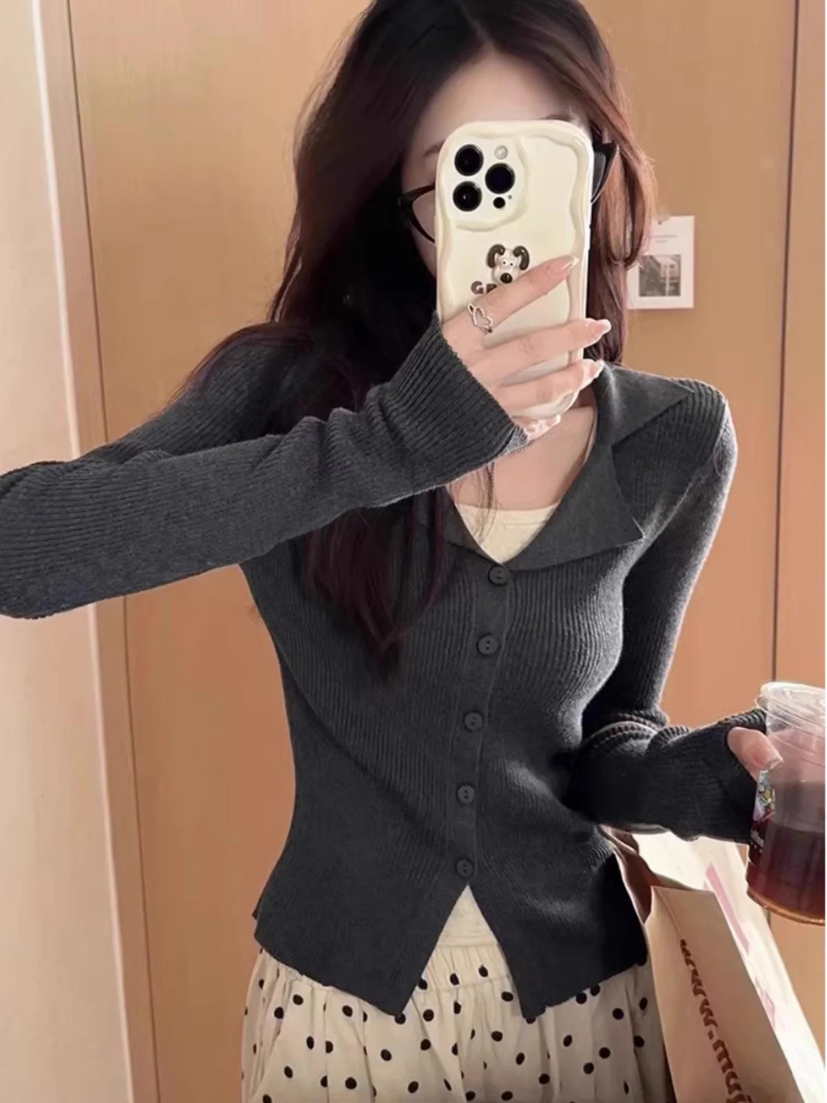 Вязаный кардиган в полоску с лацканами для женщин 2024 весна осень и зима