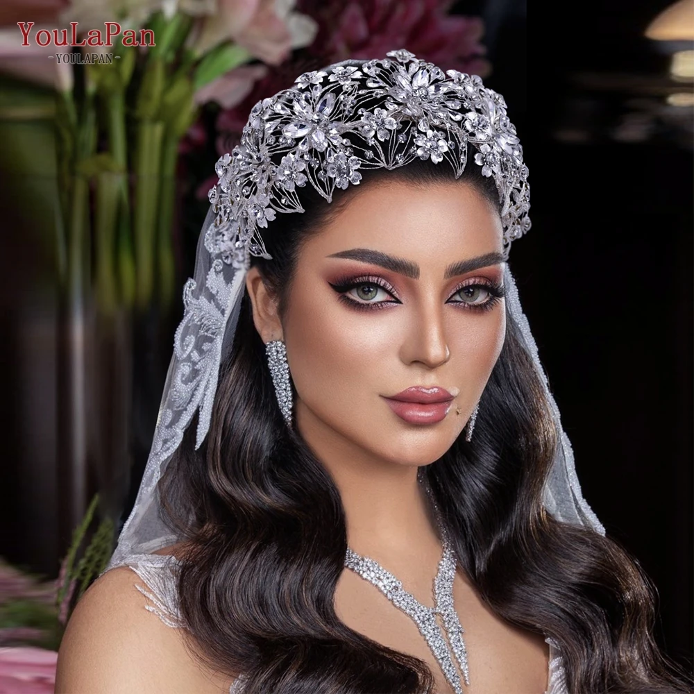 

YouLaPan HP459 Bridal Headbands Flower Brides Tiaras Rhinestone Headdress Wedding Hair Accessories Women Hairband Princess Crown