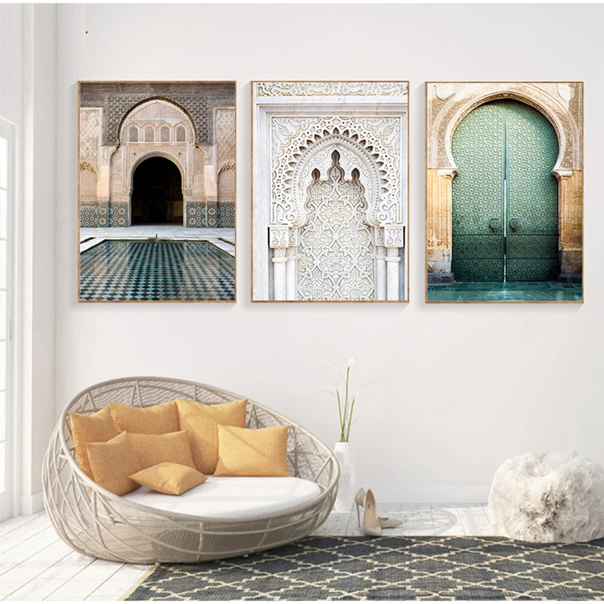 

Mosque Prints Muslim Pictures Morocco Arches Old Door Poster Islamic Architecture Wall Art Canvas Painting Living RoomHome Decor