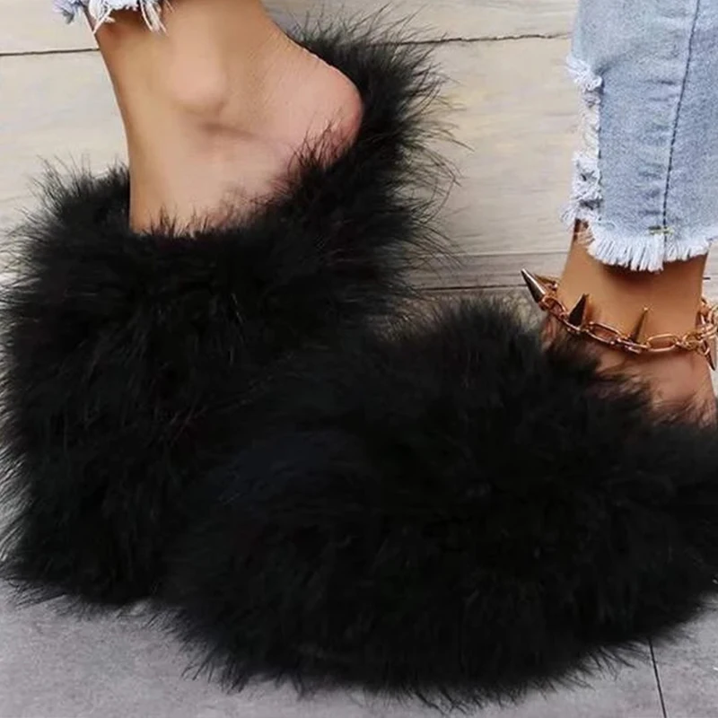 Купи Sexy Women Slippers Fashion Baotou Plush Designs 2022 Winter New Indoor Flat Non-slip Leisure Solid Color Soft Female Shoes за 839 рублей в магазине AliExpress