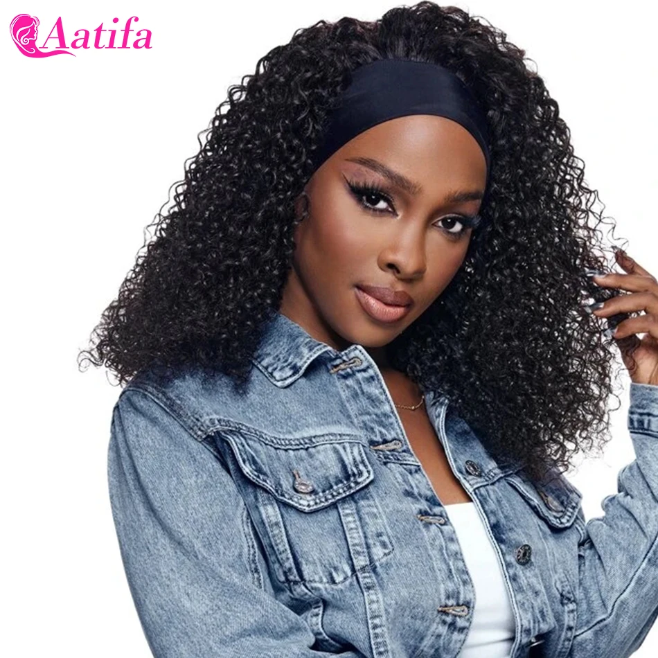 

Malaysia Short Kinky Curly Headband Wigs For Black Women 200 Density Scarf Wigs Water Curly Wigs Remy Deep Wave Headband Wigs