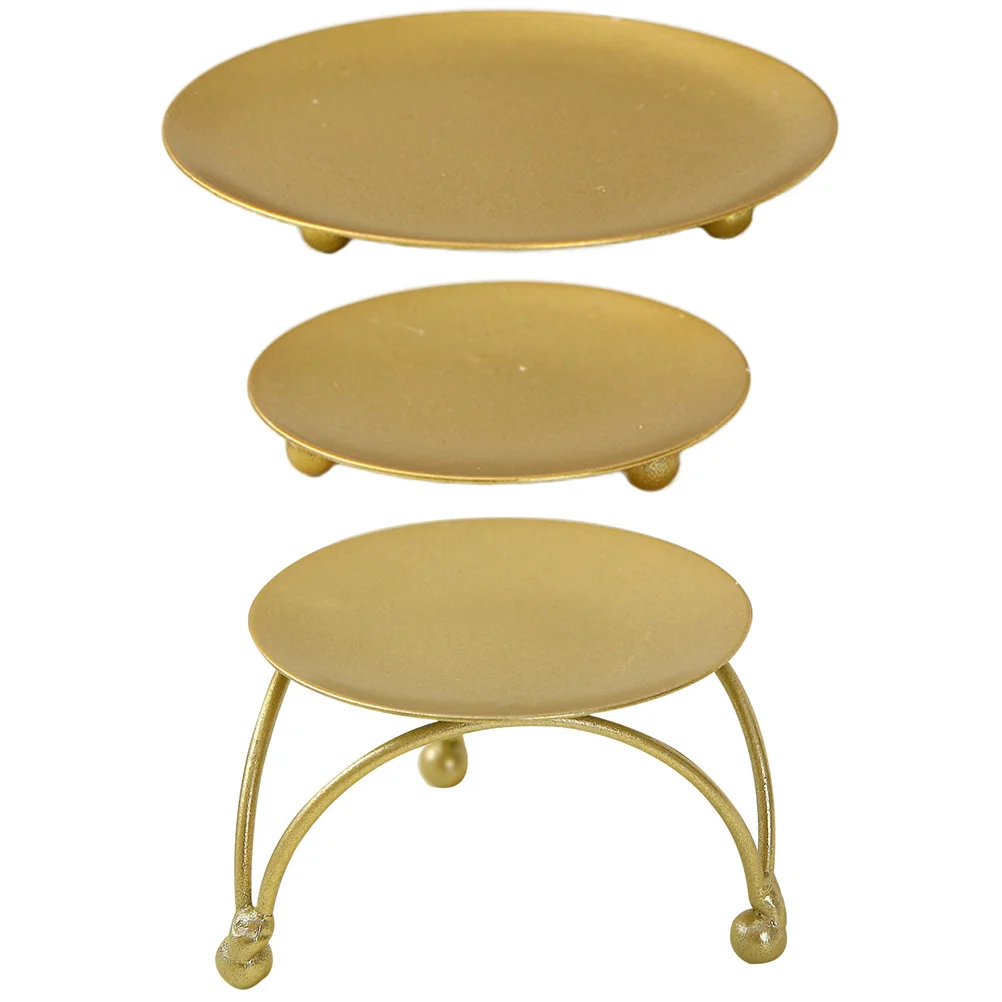 

3pcs Metal Tray Tea Tray Holder Tray Golden Tray Decorative Plate