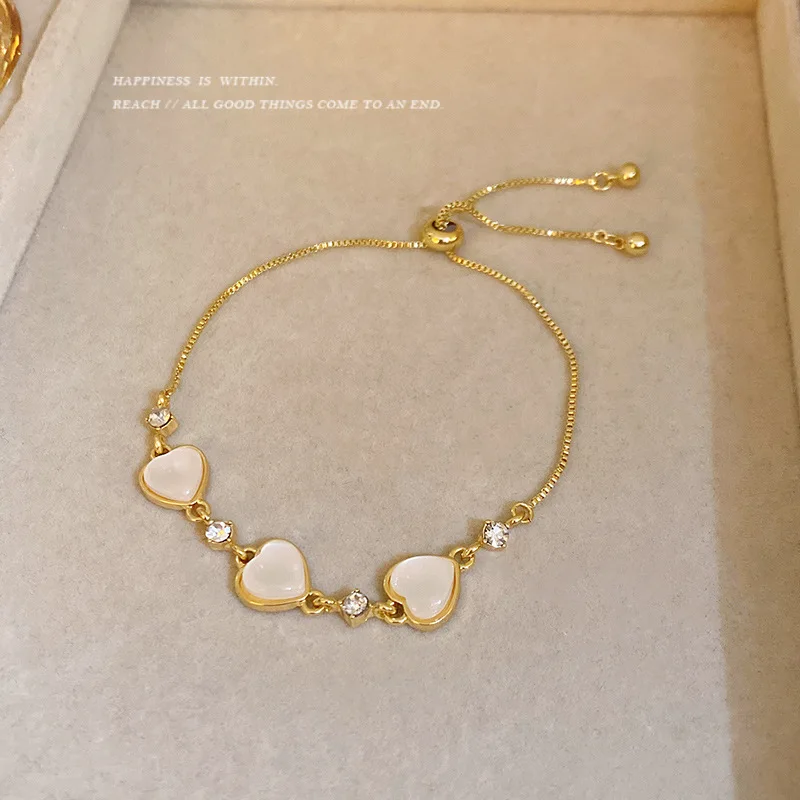 

Korean Heart Opal Chain Bracelet for Women Girl Fashion Crystal Adjustable Wedding Party Girlfriend Statement Jewelry Wrist Gift
