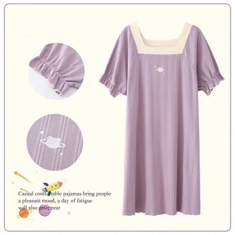 2021 new 100% cotton nightdress women's summer thin short sleeve student pajamas Princess Dress