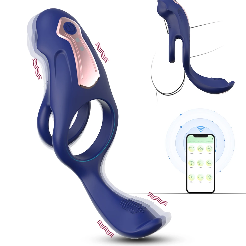 

Беспроводное Bluetooth вибрирующее кольцо для члена с клиторным вибратором 9 режим вибрации двойное кольцо для пениса для мужчин секс-игрушка для взрослых пар