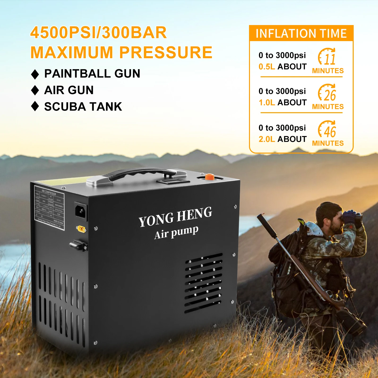 Воздушный компрессор высокого давления YONGHENG 300Bar 4500Psi PCP Встроенный адаптер