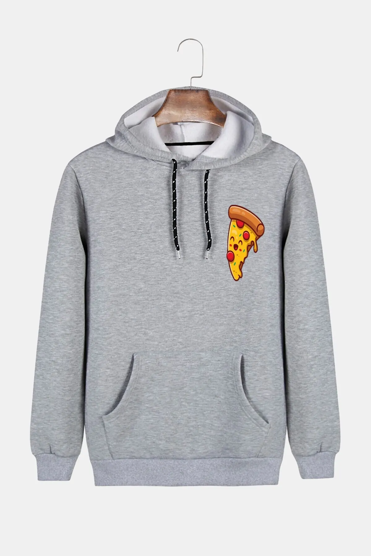 

Women's Sweatshirt Unisex Gray Hoodie Pizza Slice Printed Slim Fit Kangaroo Pocket Hoodies All Season Pullovers