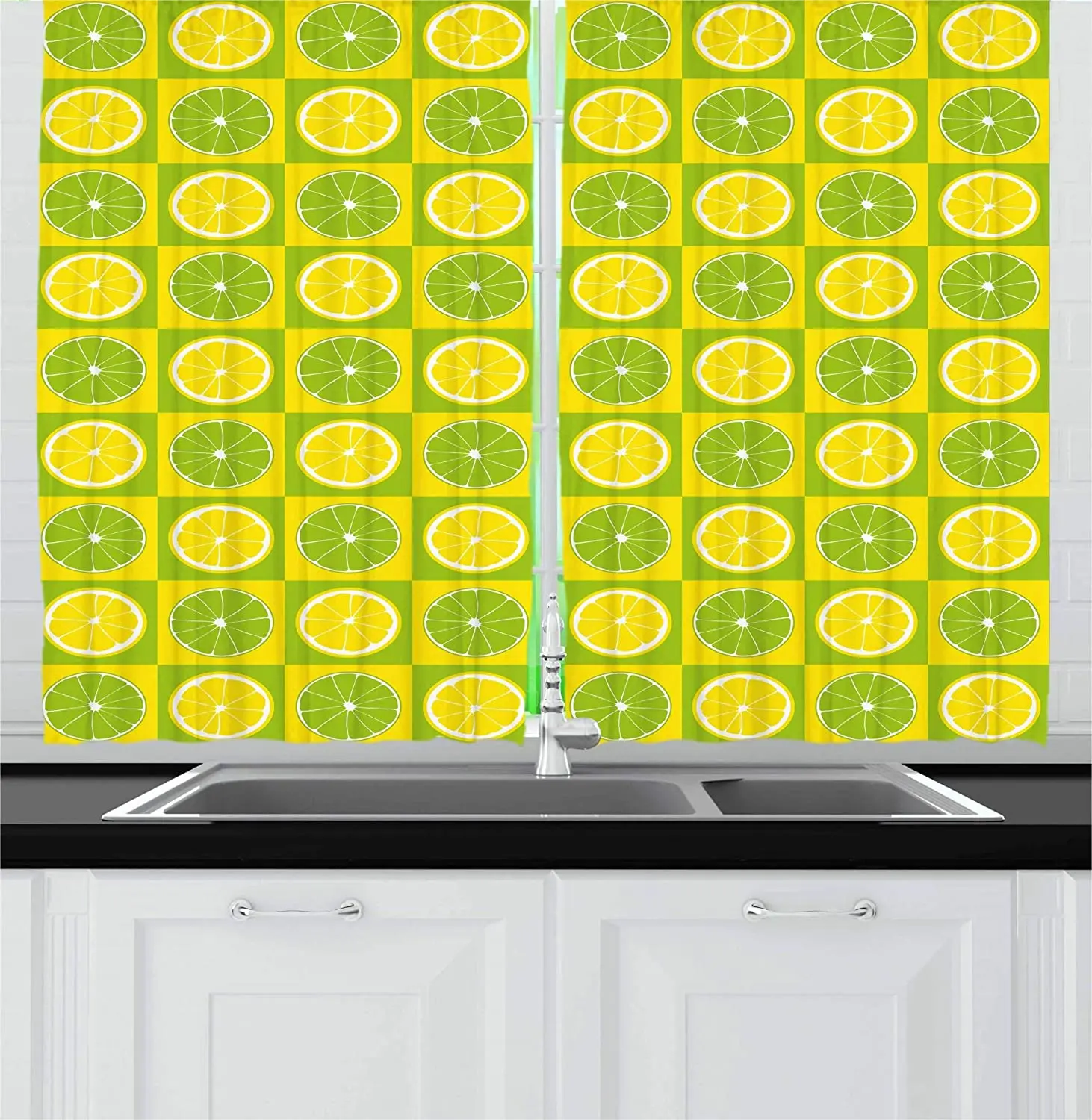 

Lemon and Lime Figures in Pop Art Inspired Pastel Toned Squares Graphic Window Drapes Blackout Curtains for Kitchen Cafe Bedroom