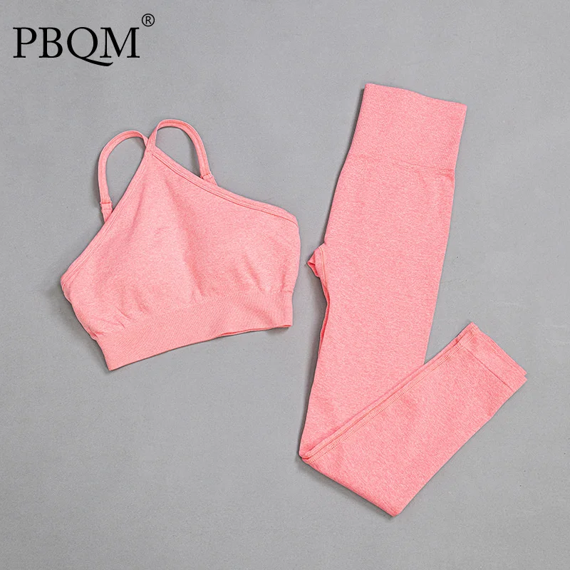 

PBQM Set Two 6 Piece Colors Sexy Mallas High Waist Yoga Mujer Suit Suspender Gym Pants Set Tight Women Leggings Sport Fitness