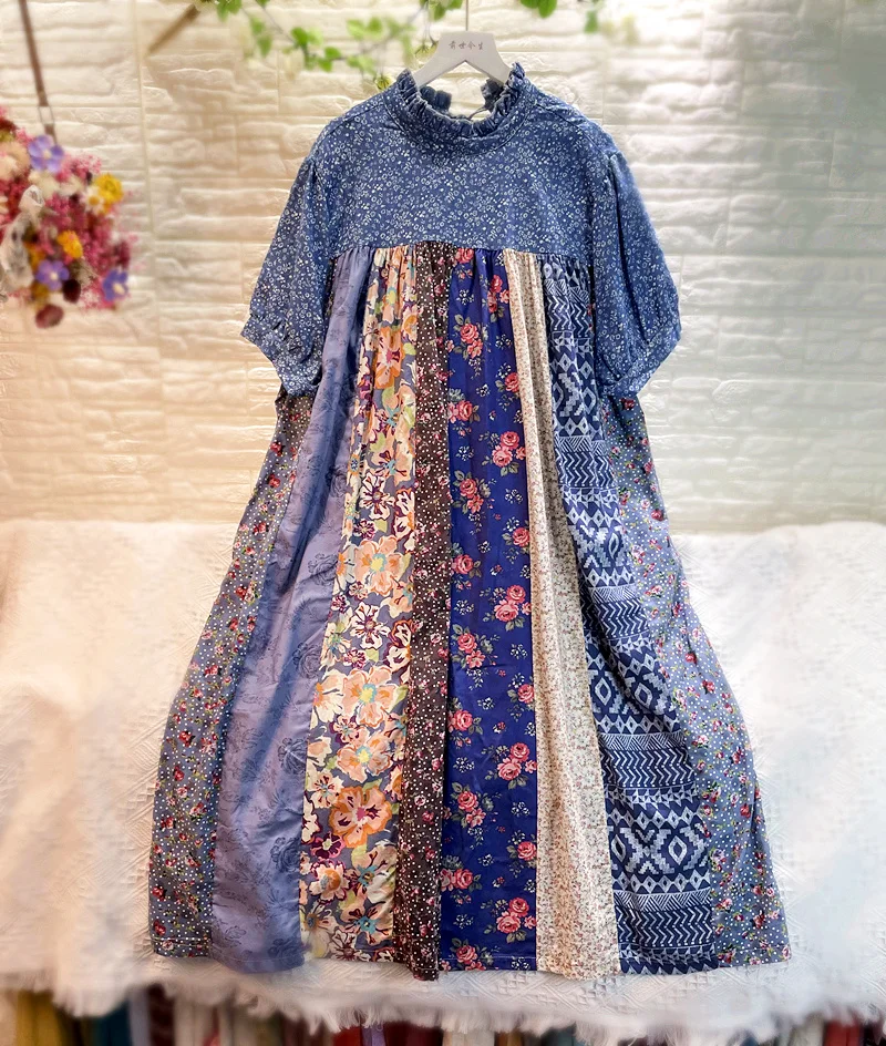 

Женское платье в богемном стиле из 100% хлопка, шикарное Макси-платье в стиле бохо с цветочным принтом и свободной талией в стиле пэчворк, женс...