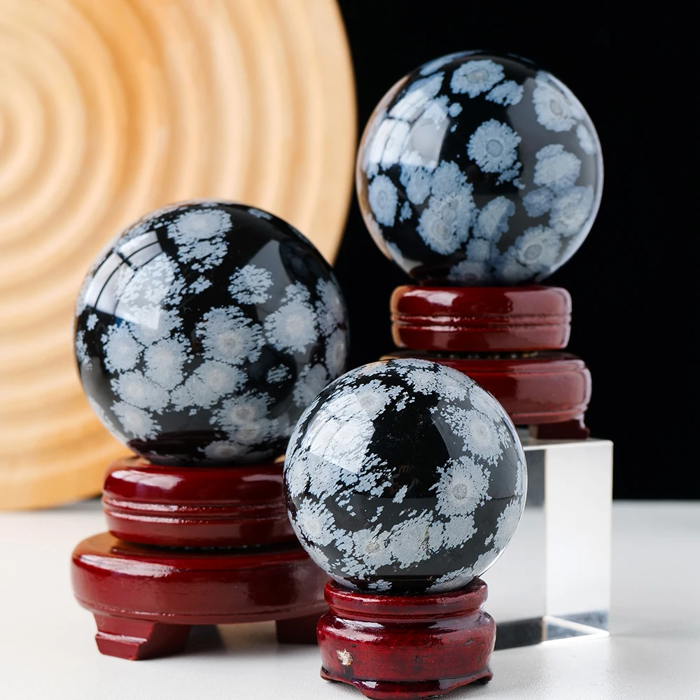 

Mineraali 3-7cm Natural Black Snow Obsidian Round Ball Stone Sphere No Base Healing Crystal Quartz Home Decoration Gemstone Gift