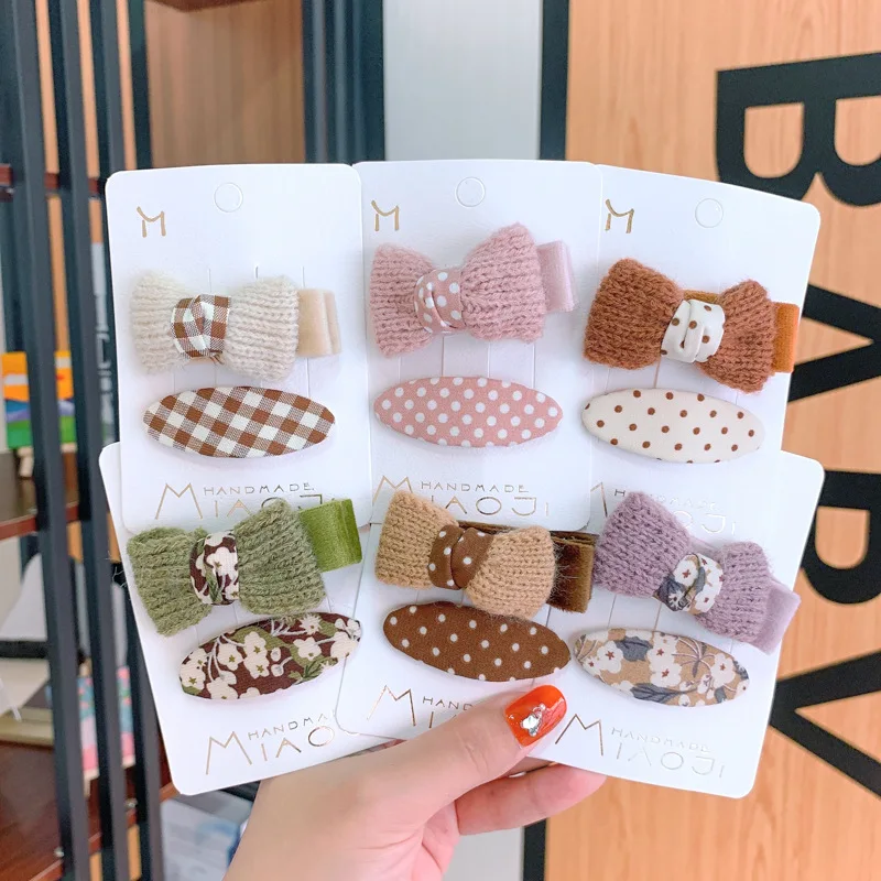 

2Pcs Cute Flower Embroidery Bow Hair Clips For Baby Girl Children Knitted Infant Hair Pin Kid Barrette Headwear Hair Accessories