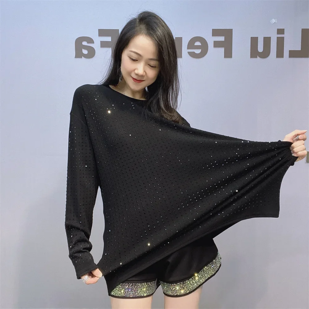 Утолщенная шлифовка осенне-зимняя женская базовая футболка средней длины