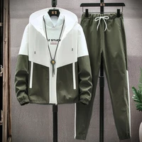 men tracksuit casual hoodies sets 2022 spring new male jacketspants two piece sets hip hop streetwear sports suit patchwork