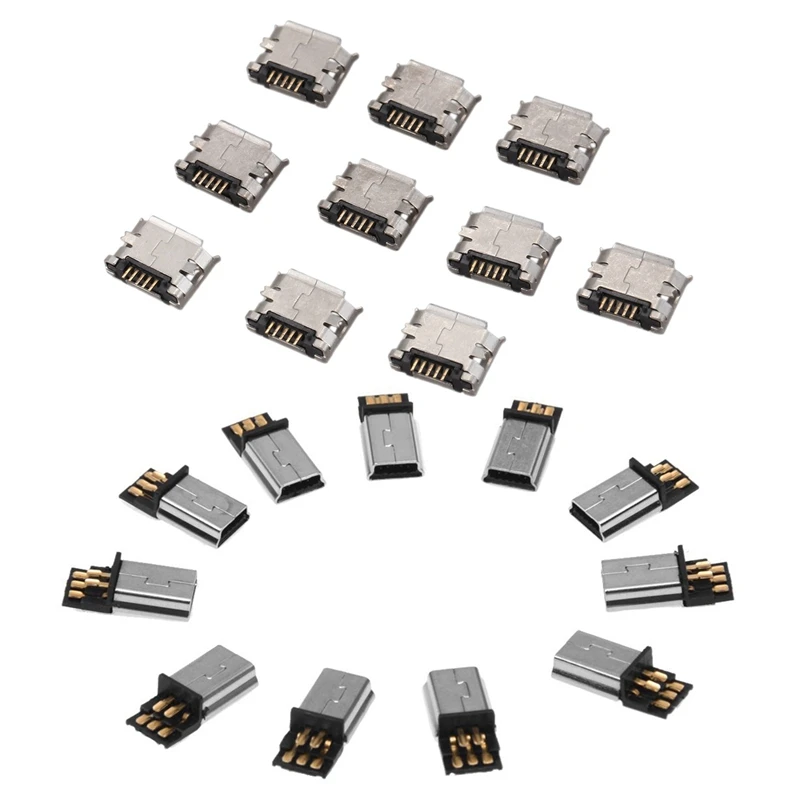 

10 шт., штекеры Micro-Usb 5 Pin, цвет серебристый, темно-серый, 10 шт.