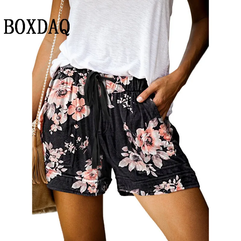 

Women Chic Fashion Side Pockets Shorts Vintage High Waist Lace Up Beach Pant Casual Summer Floral Print Print Female Short Pants
