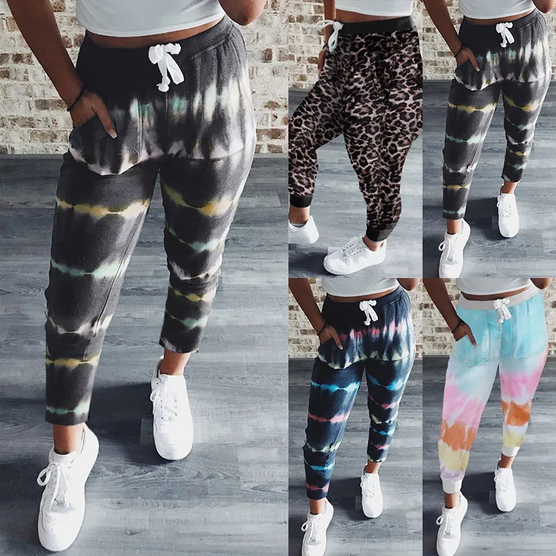 

2022 new print casual pencil pants with pocket for women 9277