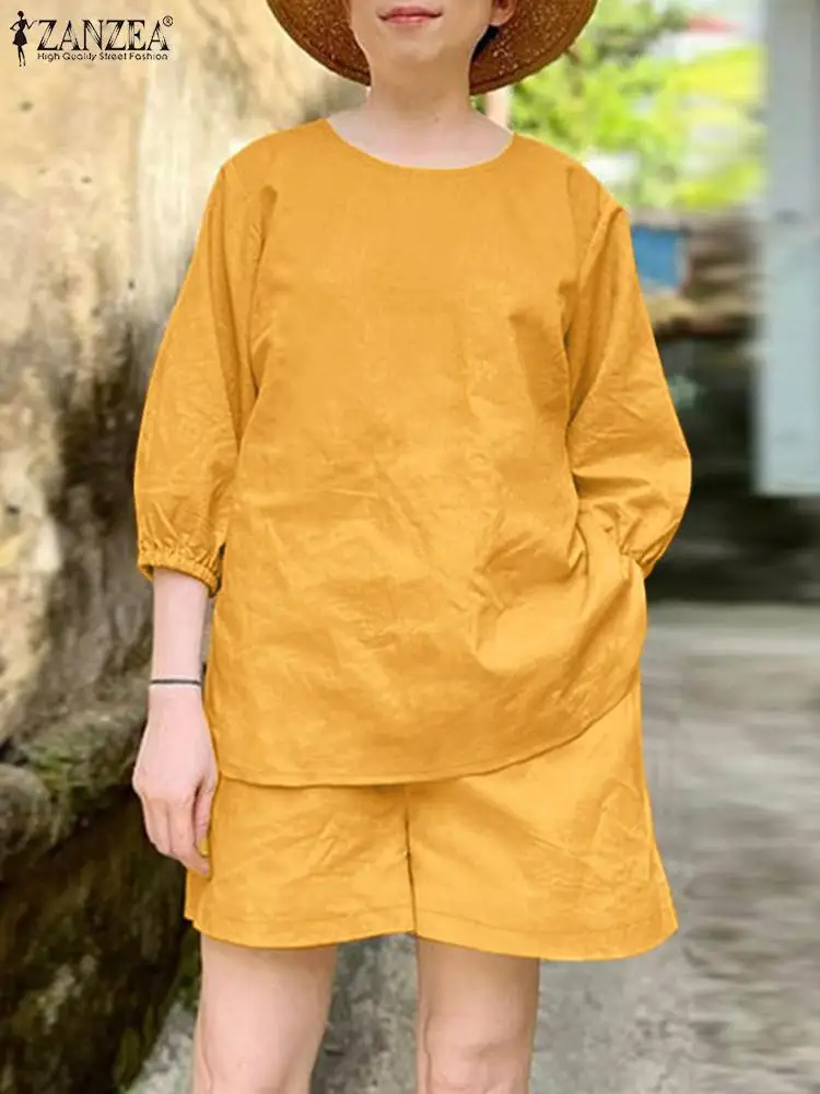 ZANZEA модные летние короткие комплекты из 2 предметов повседневные свободные