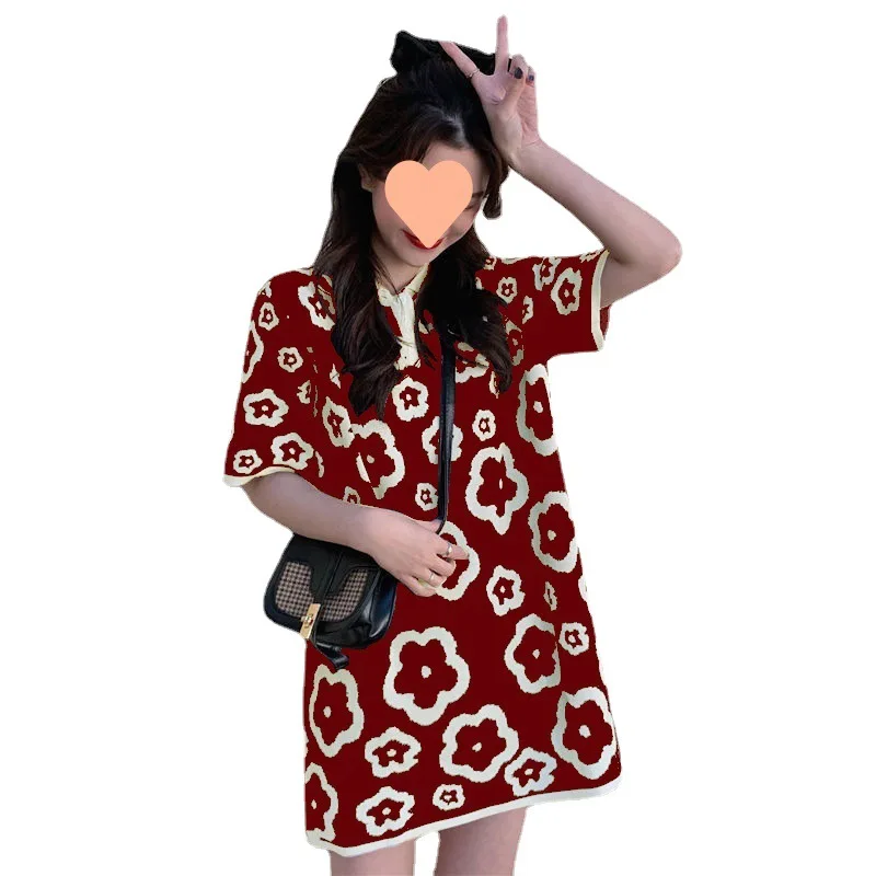

2023 Summer New Arrival Polo Dress for Women with Short Sleeves, Loose Fit, Korean Style Ins Red T-shirt Dress Maxi Dress