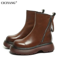 ciciyang chunky genuine leather martin boots women 2022 autumn new british style chelsea short boots ladies ankle boots black