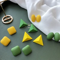 2022 street style green yellow square round triangle stud earrings for women minimalist korean fashion geometric enamel earring