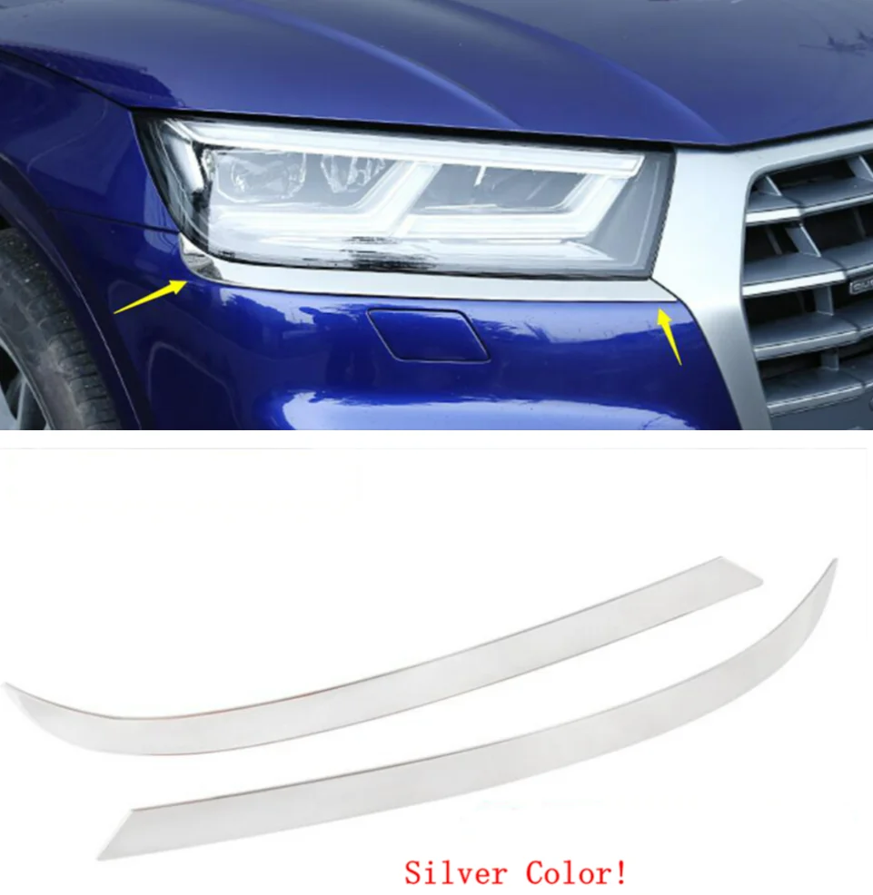 

For Audi Q5 2017 - 2022 Front Head Lights Lamps Eyelid Eyebrow Strip Cover Trim Stainless Steel Accessories Exterior Kit