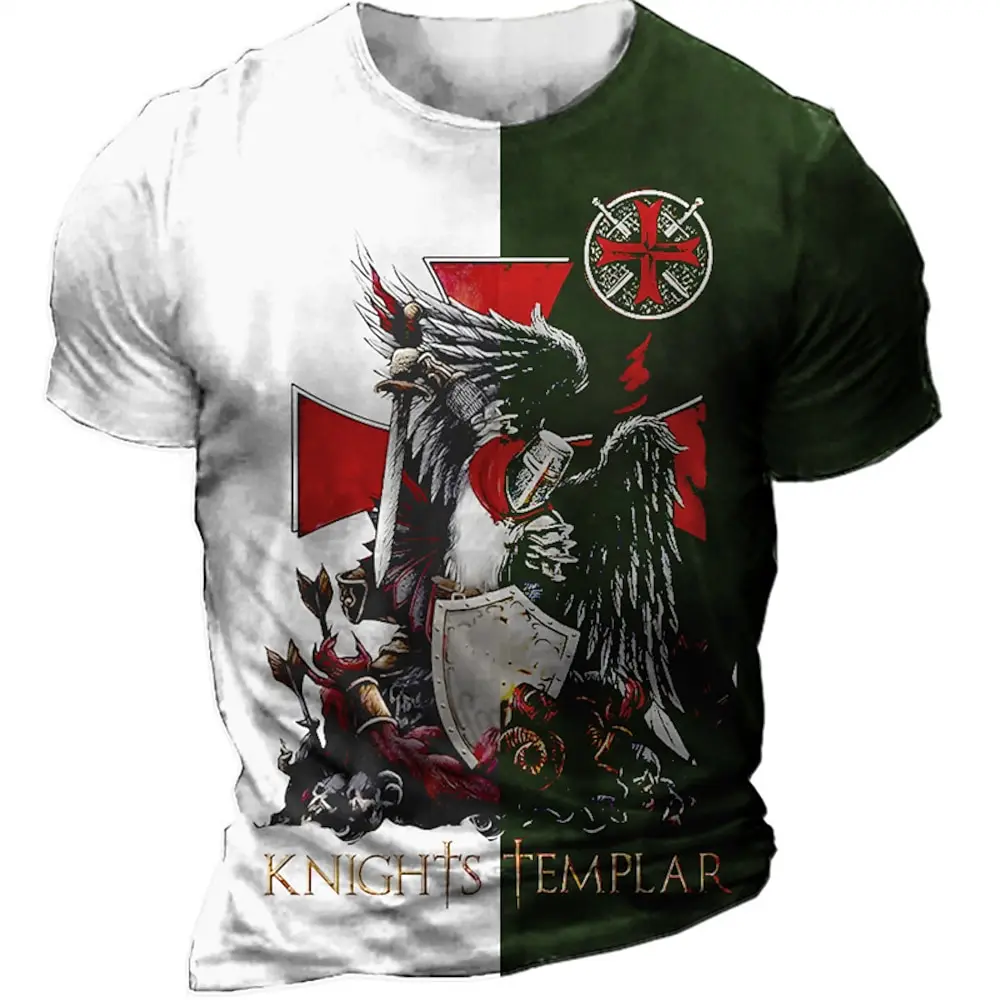 

Футболка мужская с графическим принтом, базовая Повседневная рубашка с короткими рукавами, с принтом рыцарей, темпларов, веры, черный темно-синий цвет