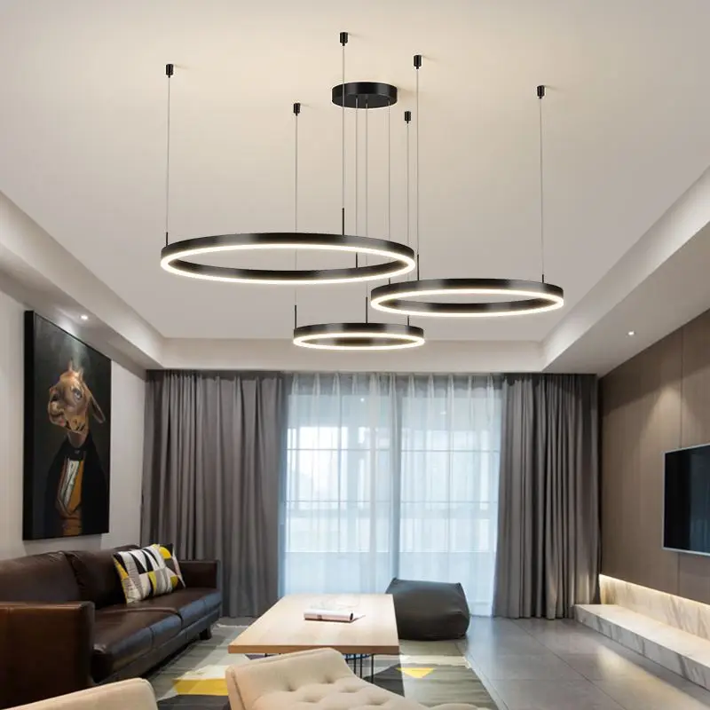 Современная простая черная светодиодная Люстра для гостиной столовой кухни