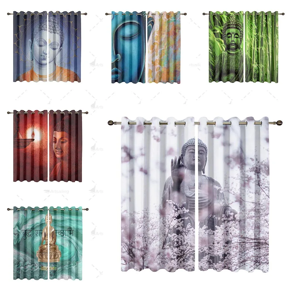 Custom Window Curtains for Living Room Art Buddha Image Pattern Home Textile Print Decorative Curtain for Bedroom Wall Decor