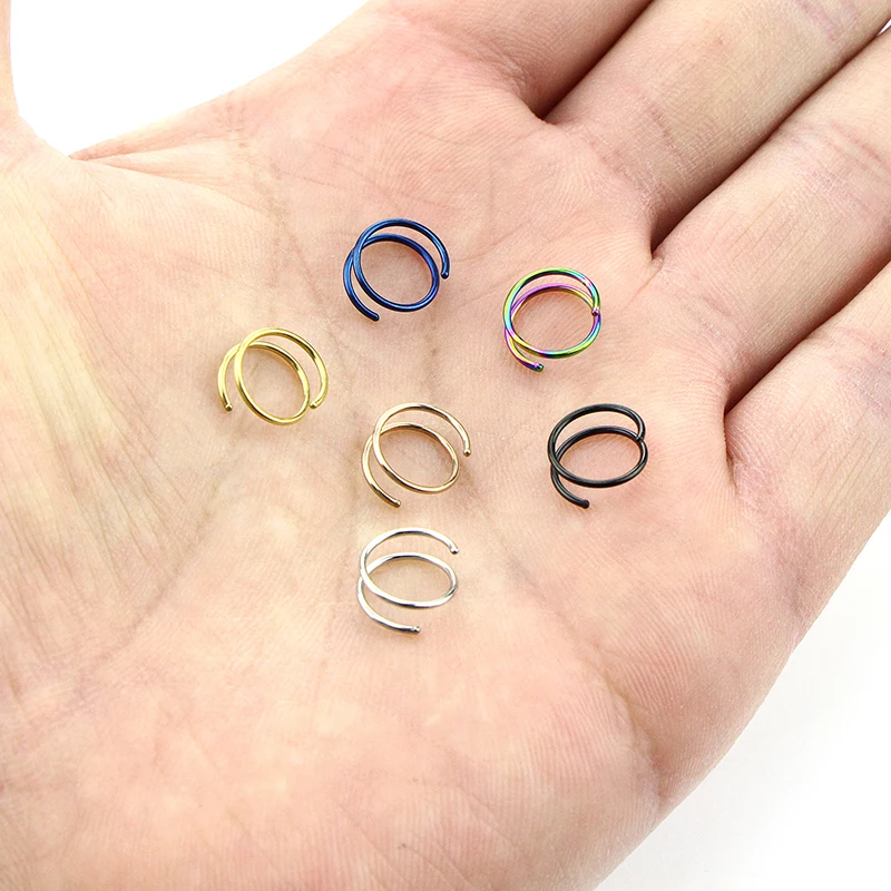 

12pcs/lot Stainless Steel Double Loop Nose Ring Nostril Piercing Jewelry For Woman Man