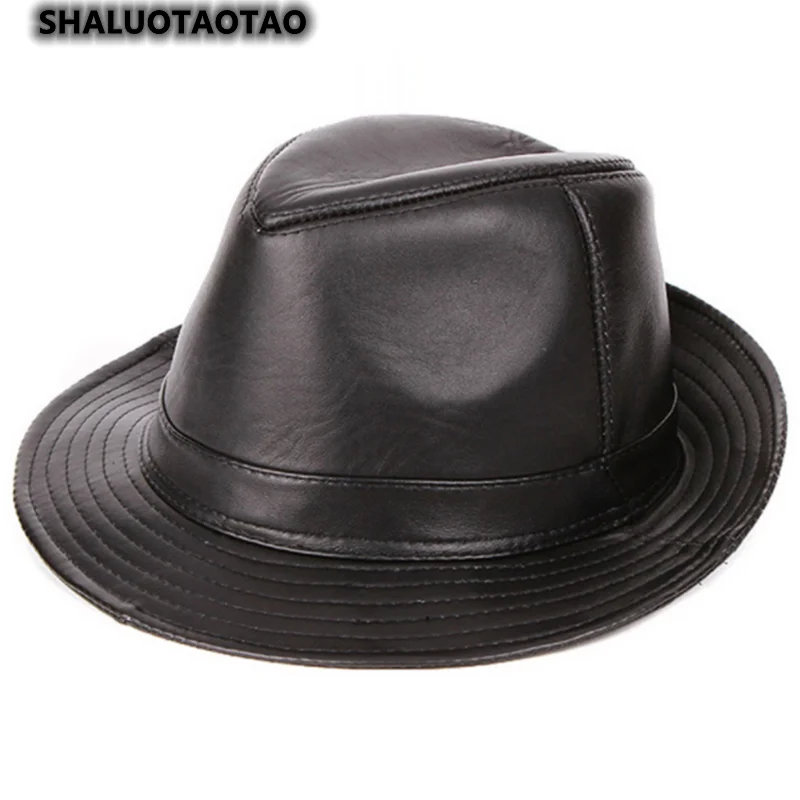 

New Men's Leather Hats Women's Genuine Leather Hat For Fashion Sheepskin Fedoras Autumn Winter Jazz Cap Sombreros 55-62cm