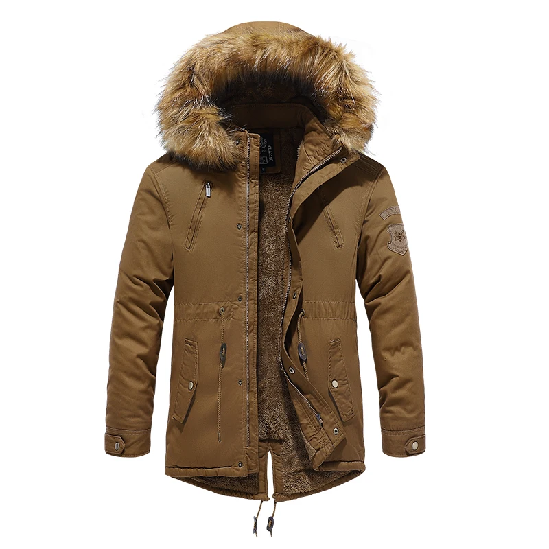 2022 Thicken Mens Winter Coat Hooded Fleece Liner Warm Casual Men Parka Jacket Windproof Outdoor Clothing Fur Collar Overcoat
