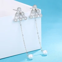 kissitty 1 pair clear cubic zirconia triangle long tassel stud earrings for women brass dangle earrings jewelry finding gift