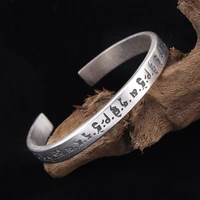 buddhist scripture lotus matte bracelet vintage personality womens opening heart sutra sterling silver bracelet